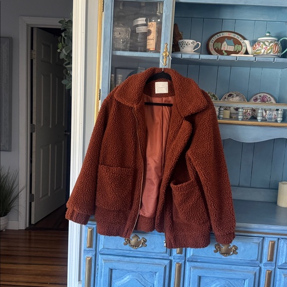 Elodie Rust Brown Teddy Zip Jacket - Picture 3 of 5